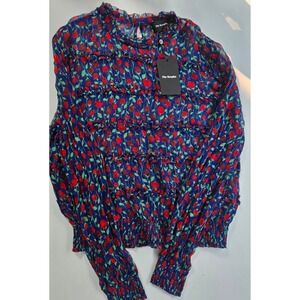 The Kooples‎ Floral Ruffle Trim Long Sleeve Blouse Top